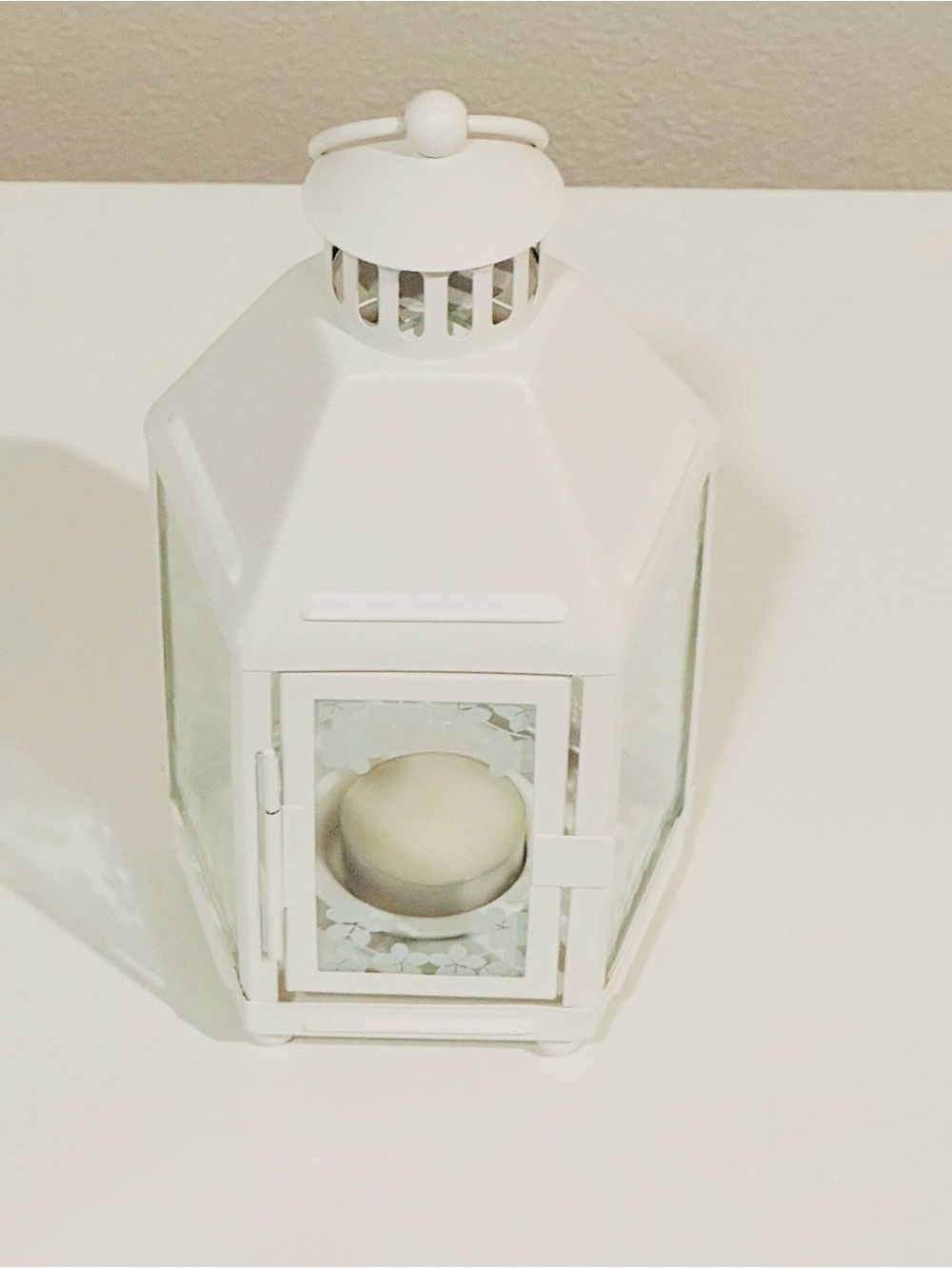 IKEA White Metal & Glass Hexagon Lantern Tealight Candle Holder